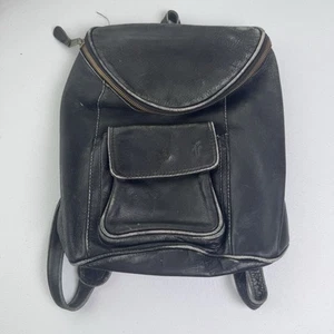 Vintage Frye Leder Rucksack Tasche Schwarz Used Riemen Reißverschlusstasche Boho - Bild 1 von 6
