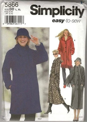 Pattern Simplicity Misses Coat In 2 Lengths, Scarf, & Hat In 3 Sizes Vintage NEW - Image 1 of 2