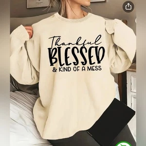 New Womens Oversized Thankful Blessed Pullover Fleece Sweatshirt / small - Picture 1 of 8