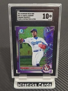 Eddys Leonard Chrome Prospect Purple Refractor /250 SGC 10 2022 Bowman Mega Box - Picture 1 of 2