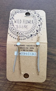 Pendientes colgantes flor silvestre - cadenas de oro y plata con cuentas blancas - Imagen 1 de 3