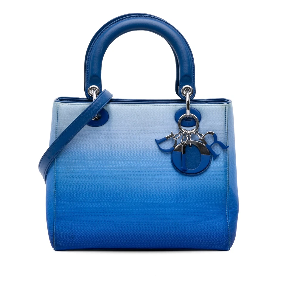 Authenticated Dior Medium Ombre Lady Dior Blue Denim Fabric Satchel - Image 1 of 4