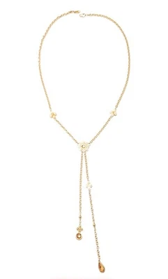 Collar Lariat vintage de cadena de oro con dijes colgantes de perlas de imitación de citrino naranja Avon Foto 1 de 4