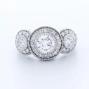 3 Steine Verlobungsring Vintage 14K Gold 2,31 ct rund Lab-gezüchtet Diamant D VS1 - Bild 1 von 15