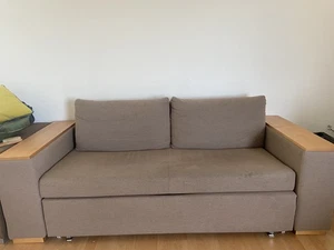 Sofa mit Schlaffunktion und Bettkästen Sehr Guter Zustand Braun Webstoff, Holz - Bild 1 von 9