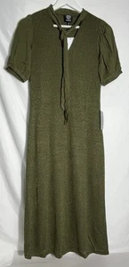 Abito Bobeau donna XS verde militare manica corta maxi nuovo con etichette - Foto 1 di 5