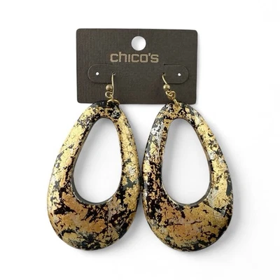 Pendientes colgantes grandes de lágrima abierta laminados metálicos negros Chicos NUEVO Foto 1 de 4