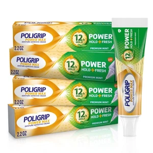 Super Poligrip Power Max Power Hold + Fresh Denture Cream, Premium Peppermint - - Picture 1 of 9