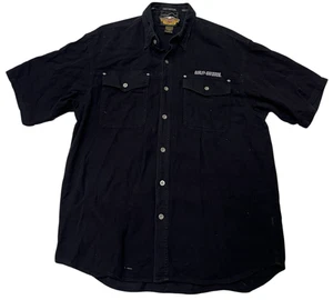 Camicia uomo vintage Harley Davidson nera con bottoni manica corta taglia L cotone - Foto 1 di 8