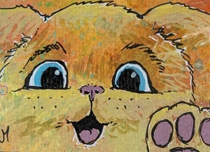 ACEO Cat Painting Original Kitten Face Contemporary Folk Art By Josh Merritt - Picture 1 of 1