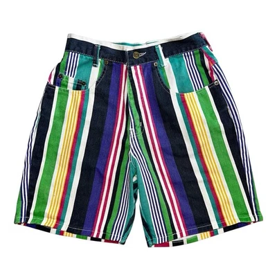 "Pantalones cortos vaqueros de colección para mujer tiro alto 90 Baja Festival rayas arco iris 26"" S" Foto 1 de 4