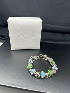 Pulsera Pandora con dijes cuentas de cristal de Murano de plata de ley - Imagen 1 de 13