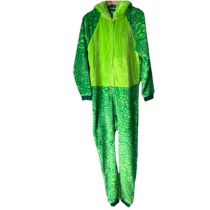 Saint Eve Boys Size S 7/8 Green Dino Youth Hooded Fleece Sleeper Flame Resistant - Picture 1 of 16