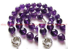 Natural 10mm Purple Amethyst Round Gemstone Beads Hand Knotted Necklace 18"