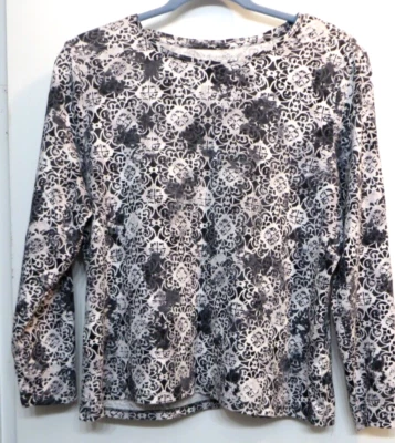 Studio Works Shirt Womens XL Gray Black White Pattern Long Sleeve 100% Cotton - Image 1 of 4