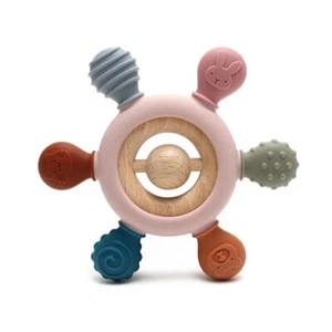 Anello da mordere bambino anello dentato denti legno anello in silicone giocattolo - Foto 1 di 1
