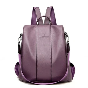 Women Anti-Theft Leather Backpack Large-capacity Shoulder Travel Bags Purple AU - Picture 1 of 3