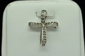 STERLING SILVER WITH DIAMOND ACCENTS CROSS PENDANT #E973 - Picture 1 of 7