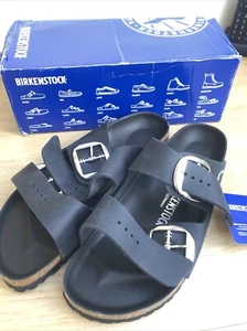 Birkenstock Arizona Black Oiled Silver Buckle U.K. 7 NWT - Picture 1 of 4