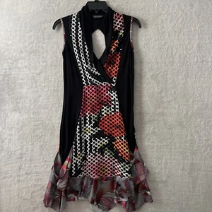 Tango Mango Womans Dress Black XS Floral Art Ruffle Sleeveless Pullover - Picture 1 of 8