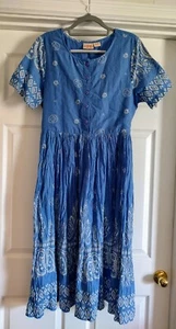 The Vermont Country Store L Batik Floral Paisley Short Sleeve Shirtwaist Dress - Picture 1 of 4