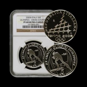 ITALY. 2005, 5 Euro, Silver, R - NGC PF68 - Turin Olympics, Cross Country - Picture 1 of 5