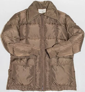 Vintage 1970s K Mart Goose Down Fill Olive Brown Puffer Jacket Men's Size LARGE - Picture 1 of 12