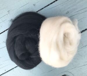 Black and White Wool Tops, felting, spinning, needle, 20g bag, 10g Of Each