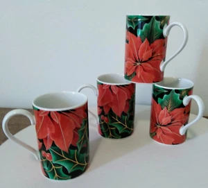 Set 4 DUNOON Stoneware Golden Poinsettia Christmas Coffee Tea Mugs Cups ENGLAND - Picture 1 of 8