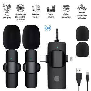 Lavalier Wireless Microphone Audio Video Recording Mini Mic For iPhone Android - Picture 1 of 14