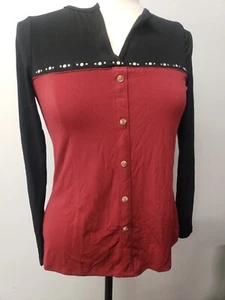 NY Collection Damen Nieten Color Blocked Split Neck Top Weinrot Größe PS Frauen - Bild 1 von 5