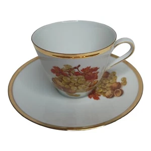 Vintage Teacup Saucer Set Bareuther Waldsassen Bavaria Germany Fruit Nut Gold - Picture 1 of 10