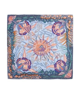 Hermes silk scarf flower of south africa Floral orange blue green 90 - Picture 1 of 9