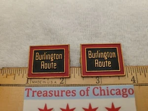 Vintage Burlington Route Railroad Hat Lapel Pin Screwback RR Set of 2 Enameled - Picture 1 of 5