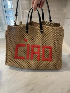 Clare V. CIAO Simple Woven Tote In Tan/Poppy Red - Picture 1 of 9
