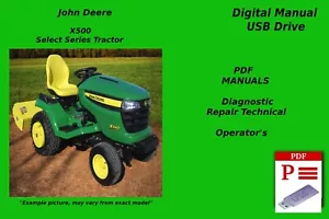 John Deere X500 Select Series Tractor Reparación Técnica y Manual de Operador USB - Imagen 1 de 1