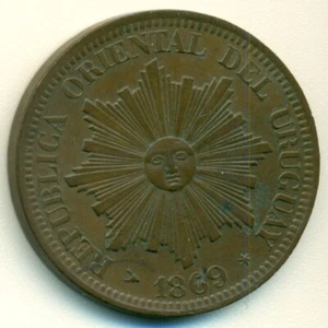 URUGUAY, 1869, 4c bronze #KM13, UNC - Picture 1 of 2