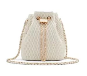 Aldo Natalya Women's Ivory Quilt Bucket Purse Gold Color Chain BRAND NEW - Picture 1 of 4