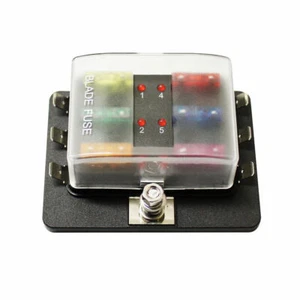 Caja de fusibles 12V/24V 6 vías bloque LED automotriz mini hoja coche vehículo - Imagen 1 de 4