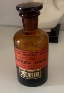 Botella AMPOLLA Tinción Yodo Médica Hospital Militar Vidrio H. 12 - Imagen 1 de 7