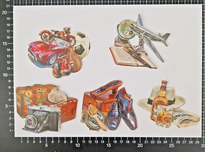 3D Sticker 5 versch. Herren Klassiker Urlaub Autos Rentner Aufkleber Party Karte - Bild 1 von 4