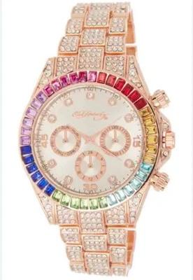Ed Hardy 40mm Women’s Watch Rose Gold Jeweled Bling  - Image 1 of 3