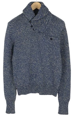 RRL RALPH LAUREN Men Jumper S Melange Blue Knitted Shawl Neck Pocket Pullover * - Image 1 of 4