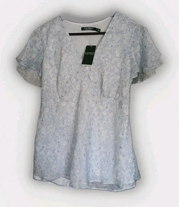 Ralph Lauren Pale Blue Floral Short Sleeved Floaty Blouse M - Picture 1 of 11