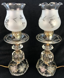 Pair of Vintage Boudoir Crystal Glass Table Lamps - Picture 1 of 7