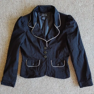 Chaqueta Blazer De Colección Rampage Negra 3 Botones Talla L Blanco Acento Mangas Abullonadas Bolsillos Foto 1 de 4