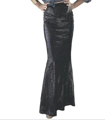 Maxi Falda de Lentejuelas Calypso St Barth Larga de Seda Fiesta Ocasión Especial Negra XS Foto 1 de 4