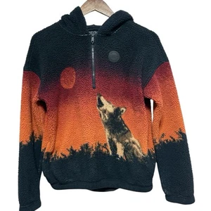 Abercrombie Boys Sweatshirt 13 14 Fleece Wolf Relaxed Fit Sherpa 1/4 Zip Pockets - Picture 1 of 9
