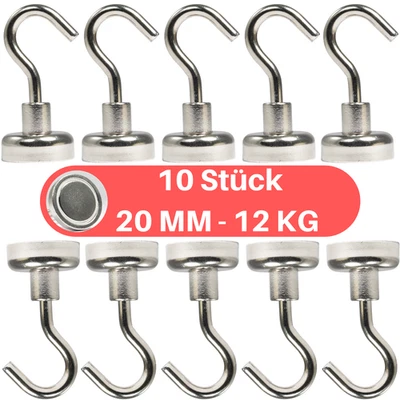 10 Stück Magnethaken Topfmagnet mit Haken D 20 mm 12 Kg Neodym Magnet M4 Gewinde - Bild 1 von 4