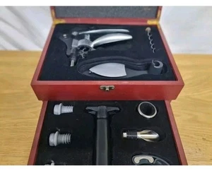 Wooden Case Wine Accessories Kit Opener Set Corkscrew Gift Set Wine High Q Style - Picture 1 of 10